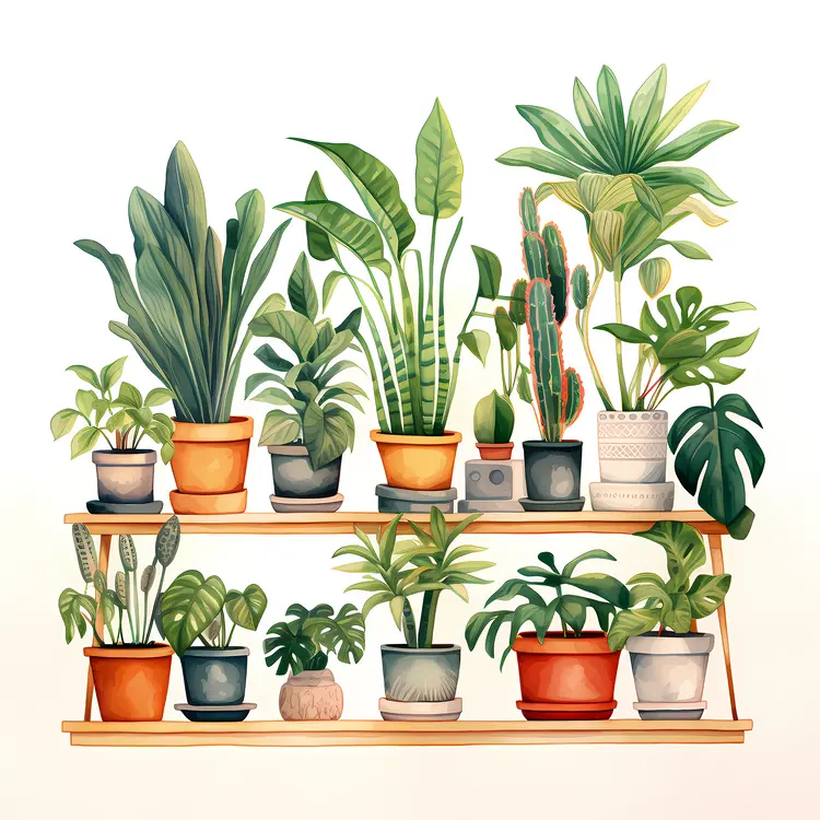 Shelves with Green Potted Plants