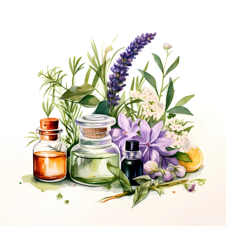 Aromatherapy Bottles with Lavender and Flowers