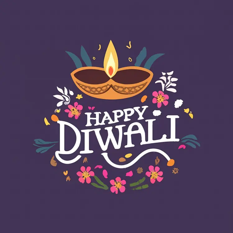 Happy Diwali with Lamps and Flowers