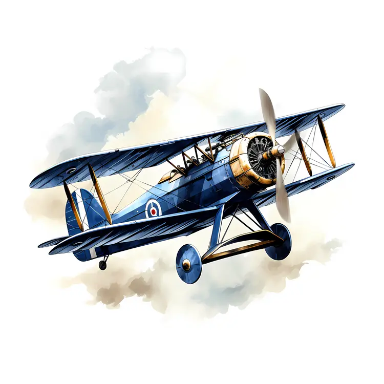 Vintage Blue Biplane in the Sky