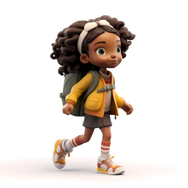 Cartoon Girl with Backpack and Headband