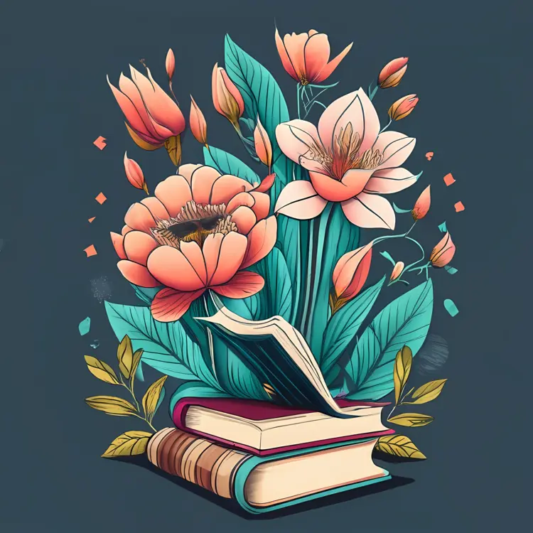 Books with Blooming Flowers