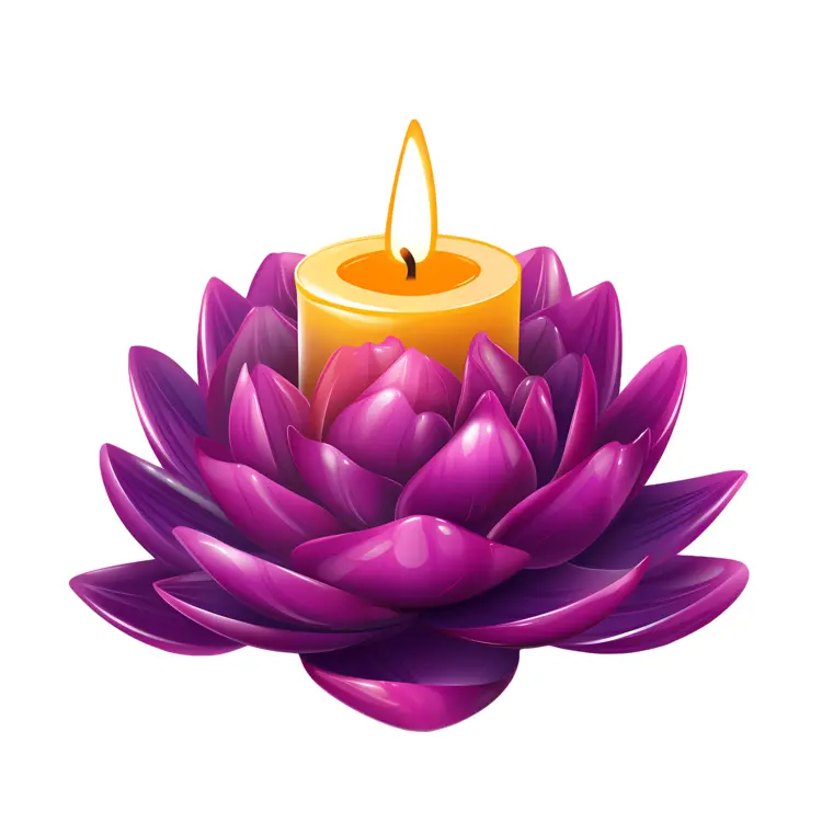 Purple Lotus Candle with Flame