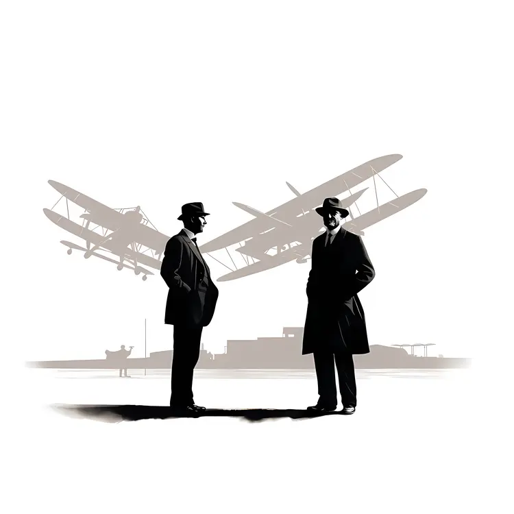Silhouette of Two Men with Biplanes