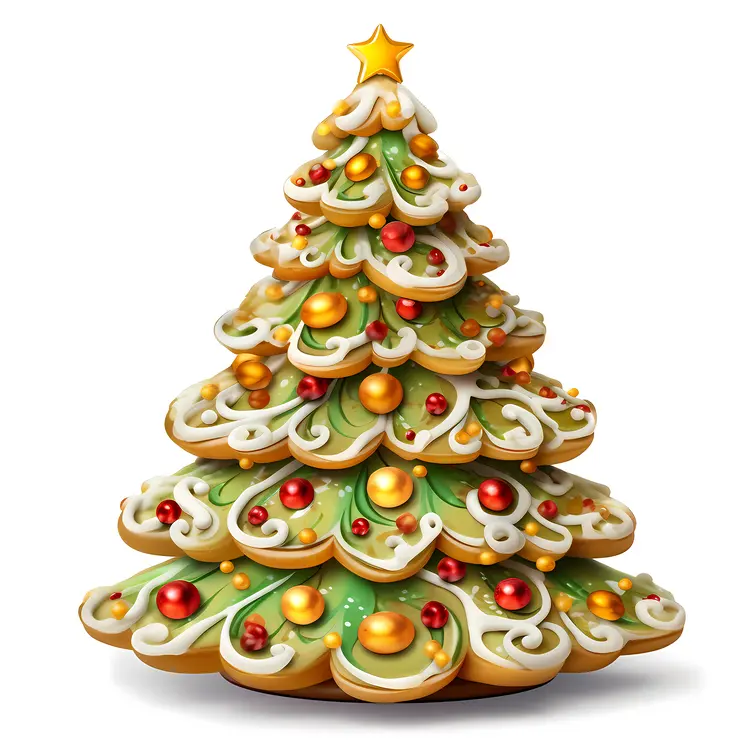 Decorated Christmas Tree Cookie with Star