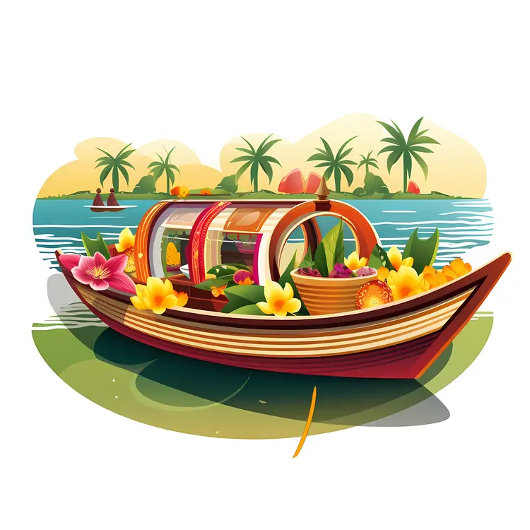 Beautiful Boat with Flowers in a Tropical Scene