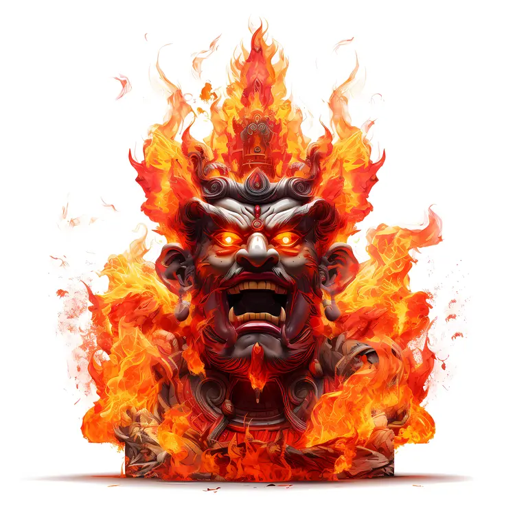 Fiery Demon Head with Glowing Eyes