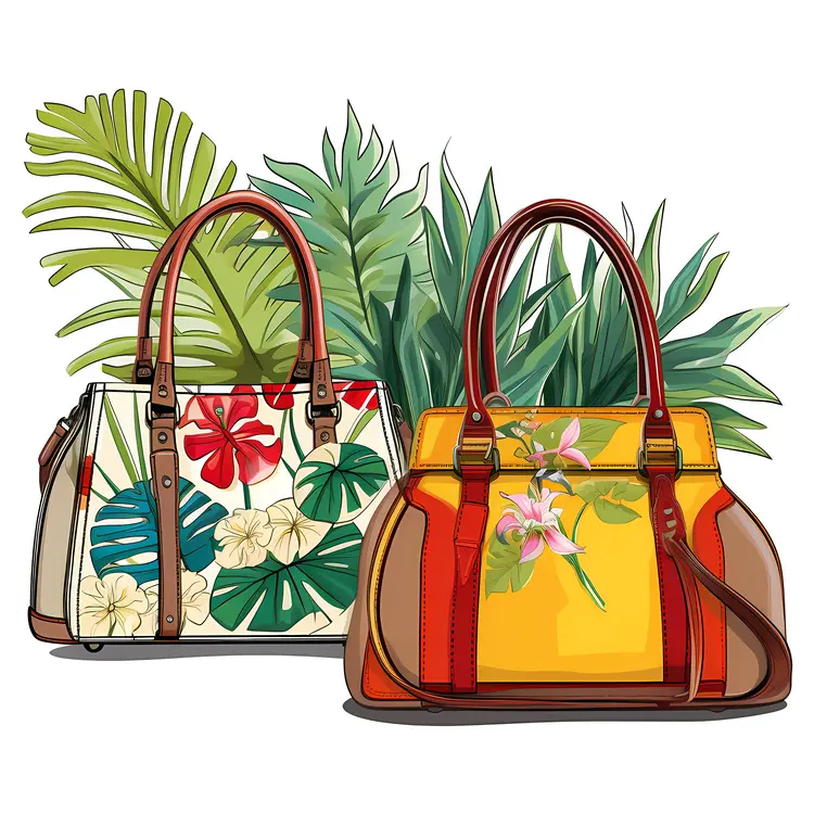 Stylish Floral Handbags with Tropical Leaves