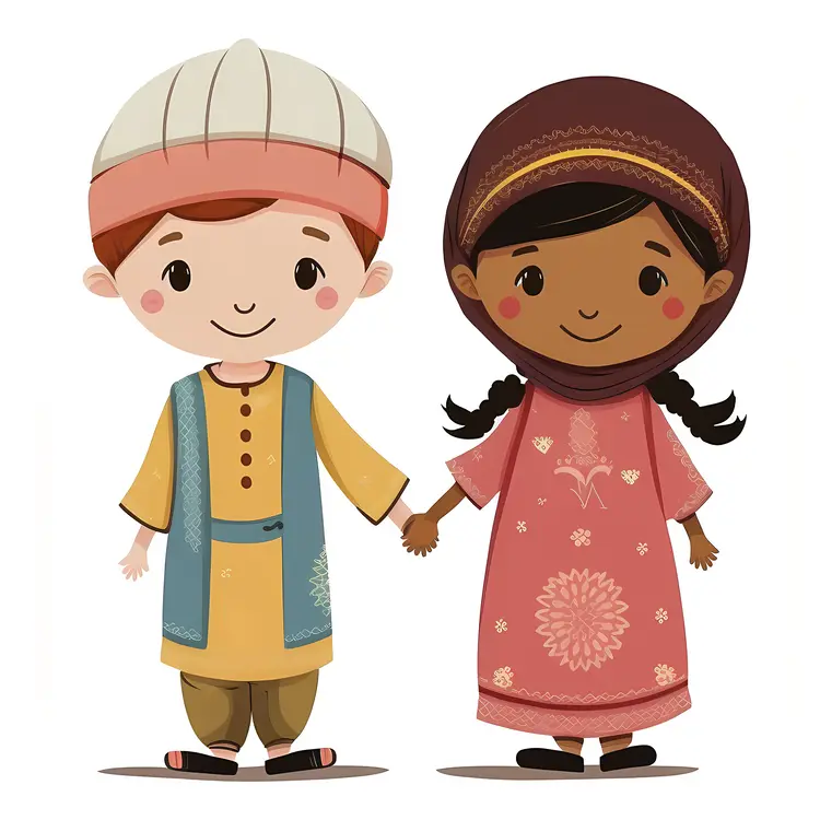 Two Children Holding Hands Illustration