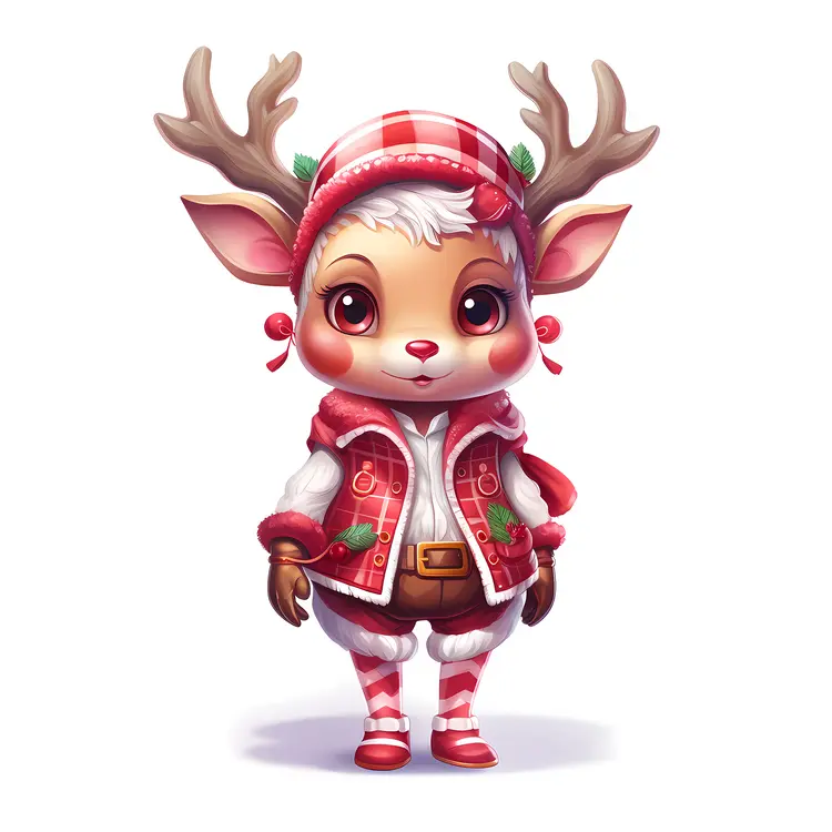Cute Reindeer in Festive Red Outfit