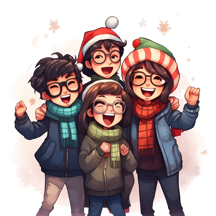 Friends Celebrating Christmas in Winter