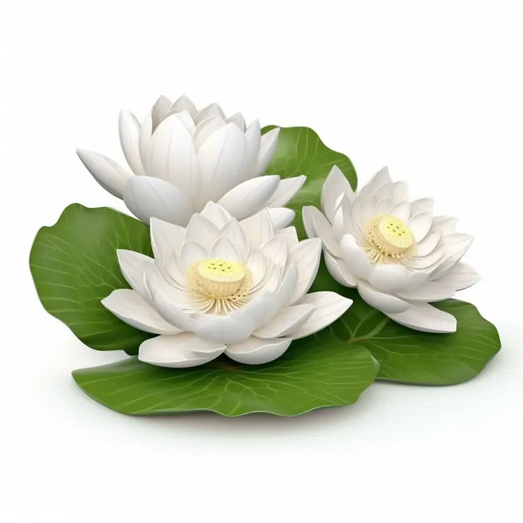 Beautiful White Lotus Flowers with Green Leaves