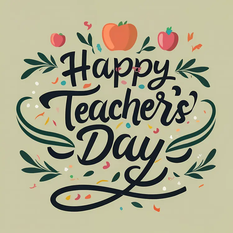 Happy Teacher's Day with Apples and Leaves
