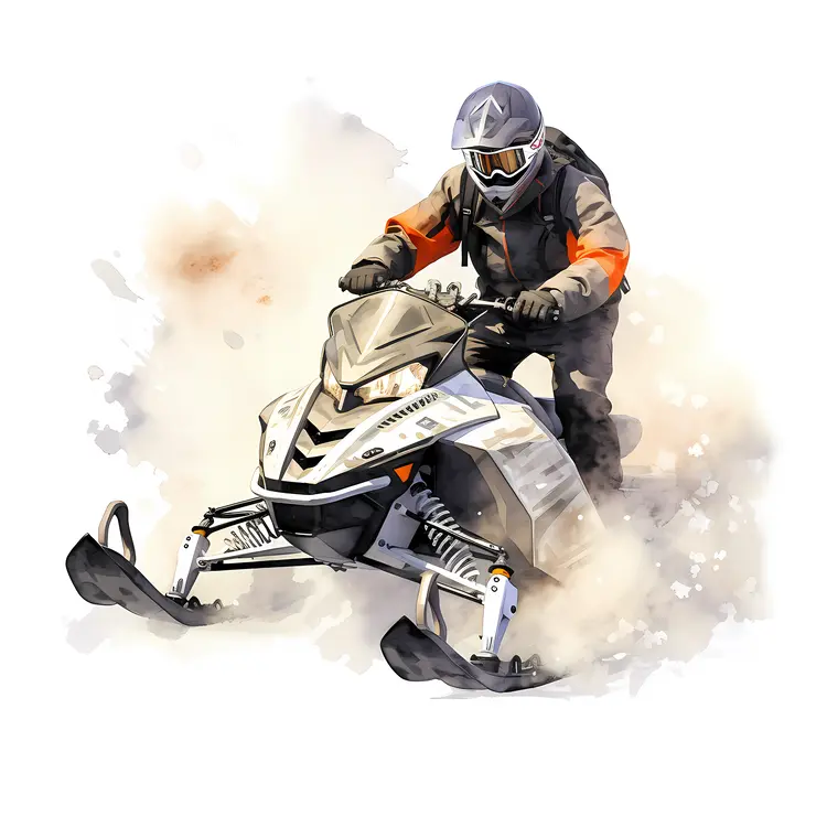 White Snowmobile in Snowy Landscape