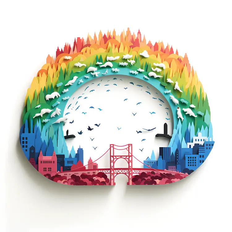 Cityscape with Rainbow Arch