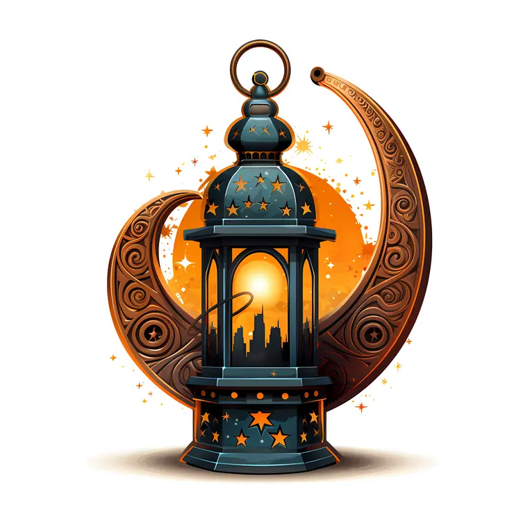 Decorative Lantern with Crescent Moon