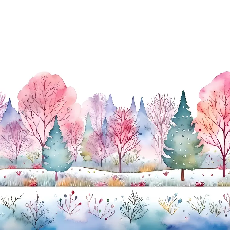Vibrant Winter Forest Watercolor Painting