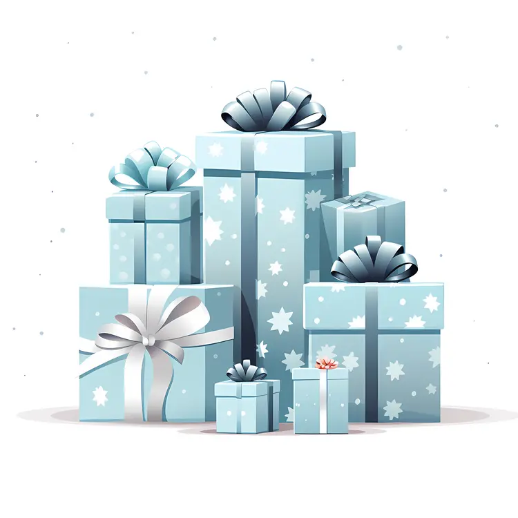 Stack of Blue Gift Boxes with Ribbons