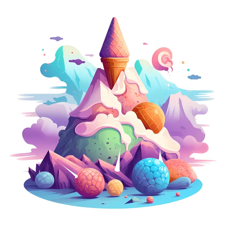 Whimsical Ice Cream Mountain Fantasy Landscape