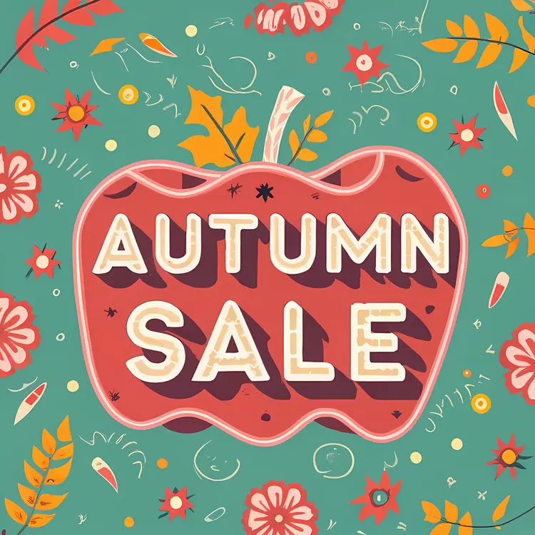Autumn Sale Text with Apple and Flowers