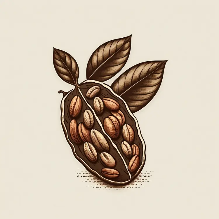 Cocoa Pod Illustration with Leaves