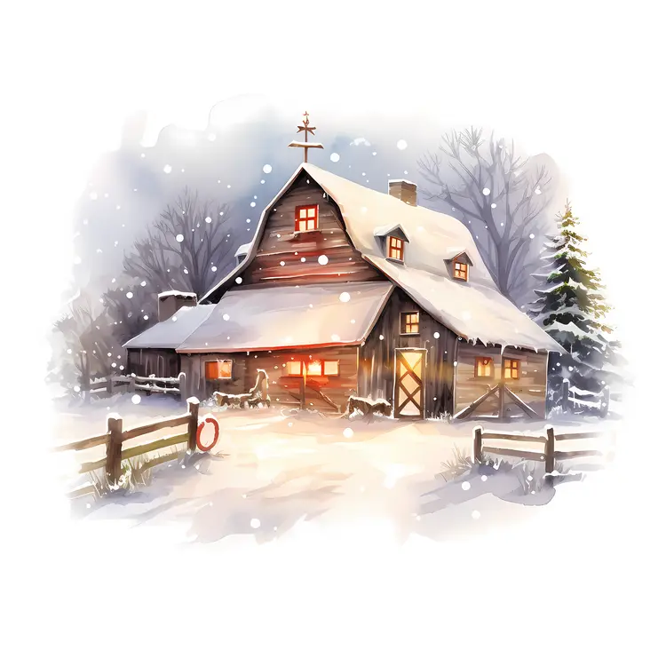 Cozy Wooden Barn in Snowy Winter