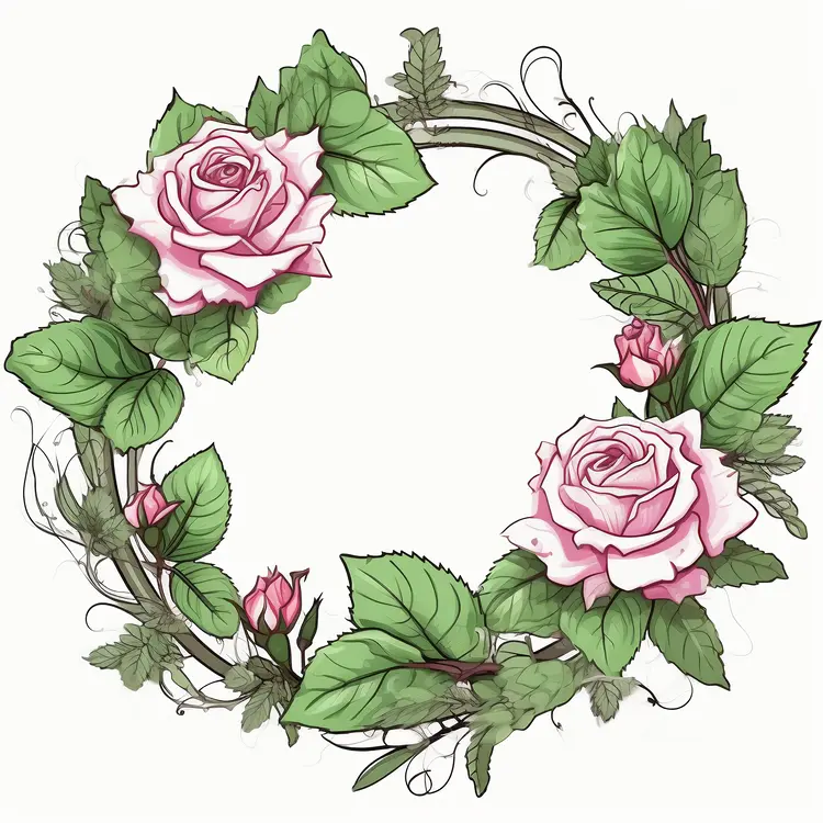 Beautiful Floral Wreath with Roses and Leaves
