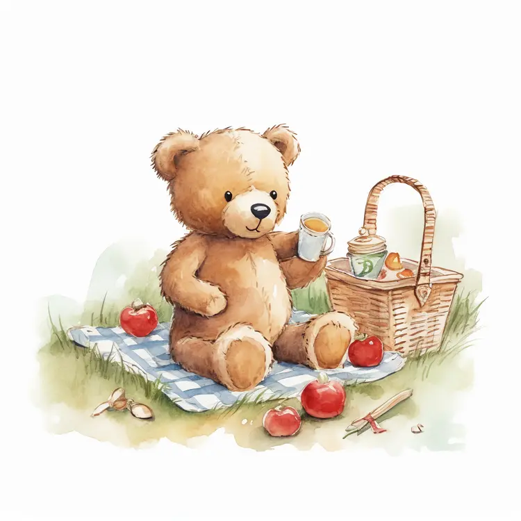 Teddy Bear on Picnic Blanket