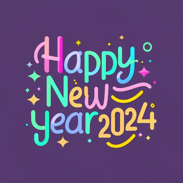 Colorful Happy New Year 2024 Text