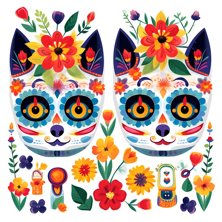 Colorful Cat Masks for Day of the Dead Celebration