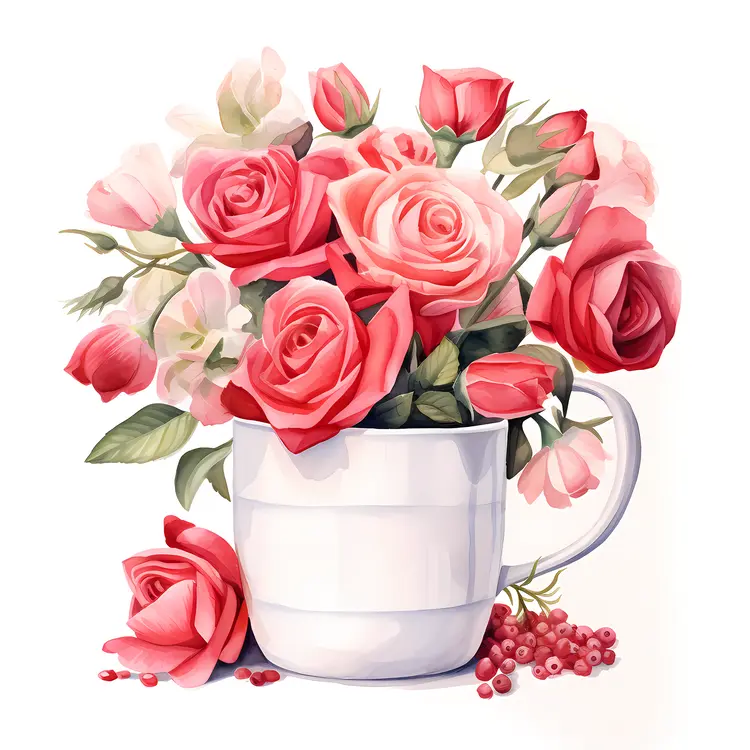 Delicate Floral Mug with Pink Roses