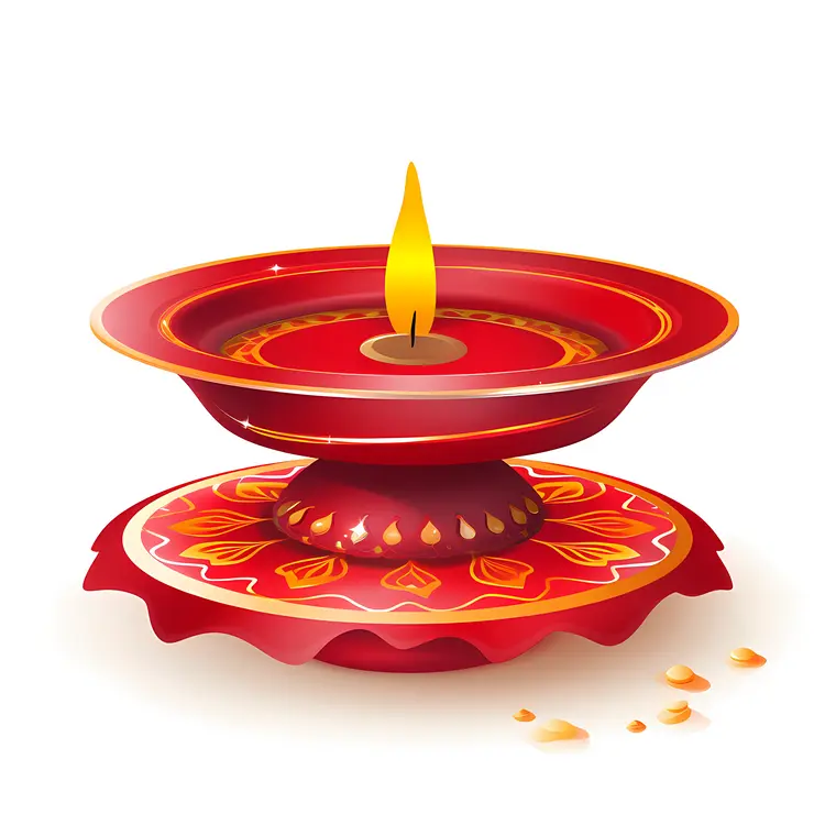 Red Diya Lamp with Flame for Diwali Celebration