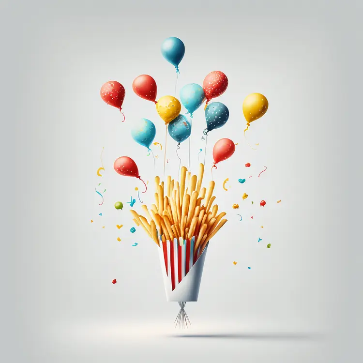 Festive French Fries with Balloons and Confetti