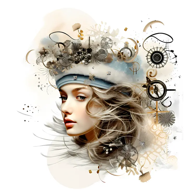 Woman with gears and flowers