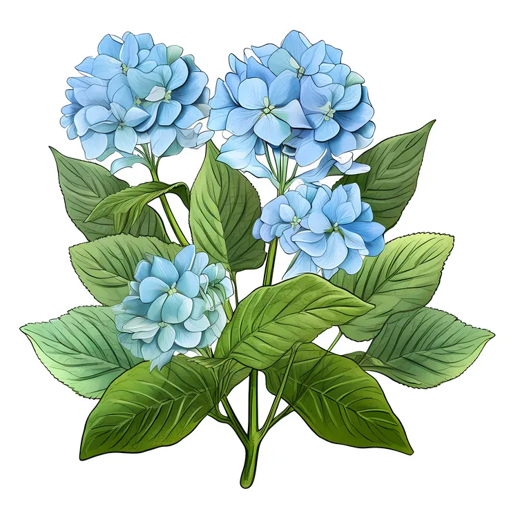 Blue Hydrangea with Green Leaves