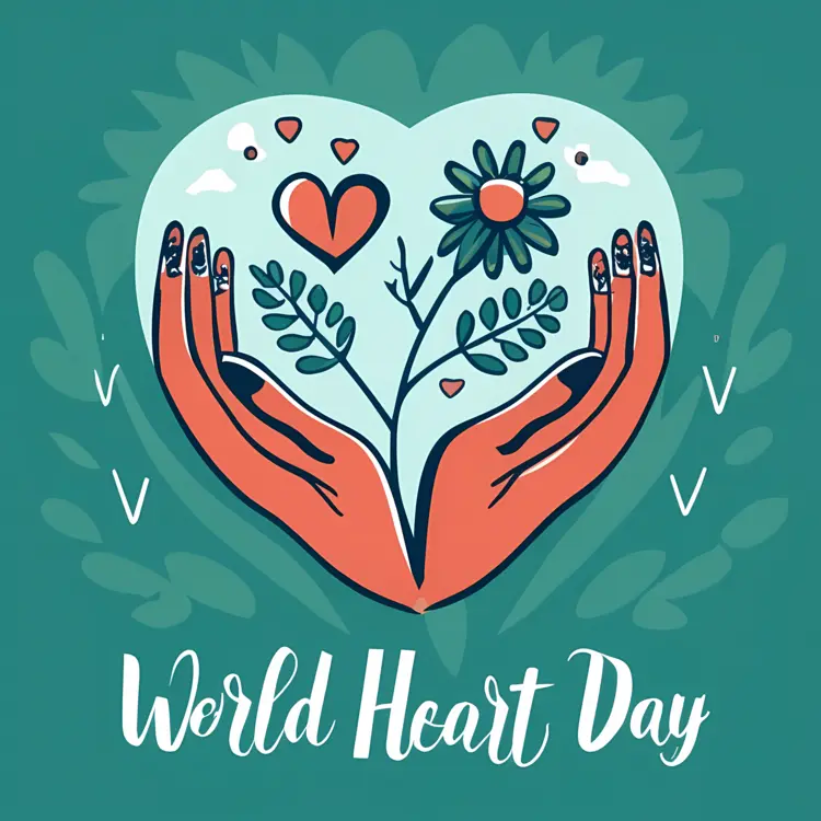 World Heart Day Symbol with Hands and Flower