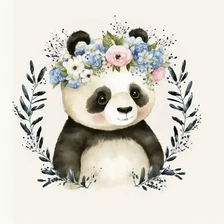 Cute Panda with Flower Crown Illustration