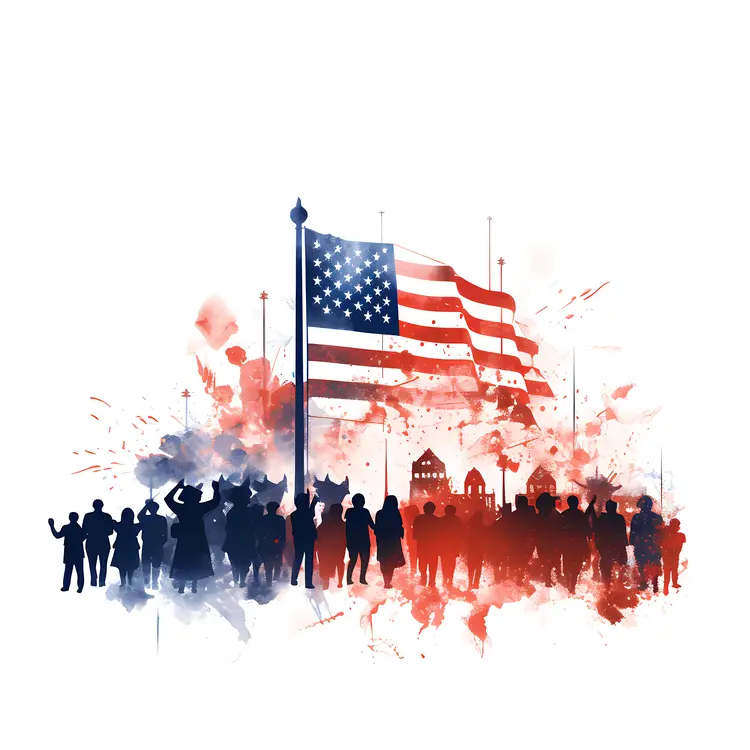 Patriotic Crowd with American Flag
