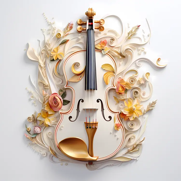 White Violin with Elegant Floral Design