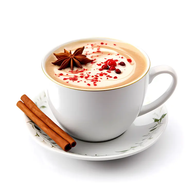 White Cup with Star Anise and Cinnamon Sticks
