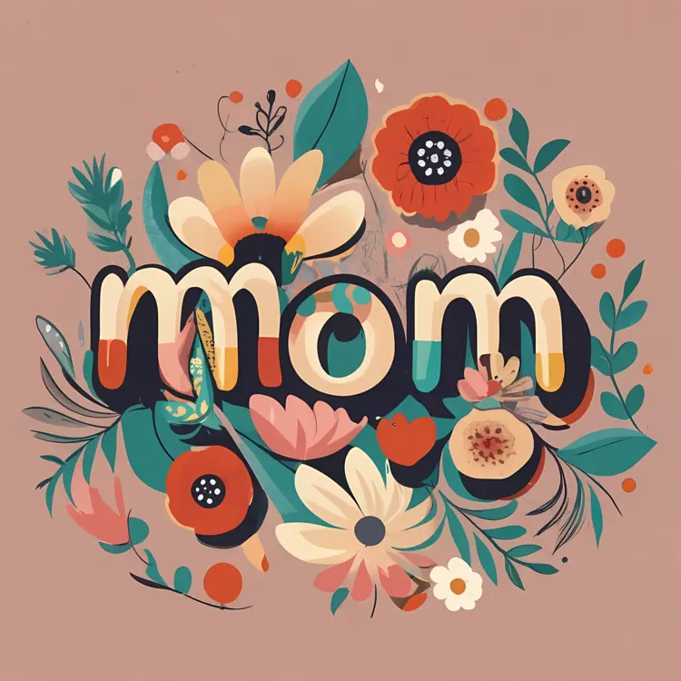 Floral MOM Text with Pastel Flowers for Mother's Day