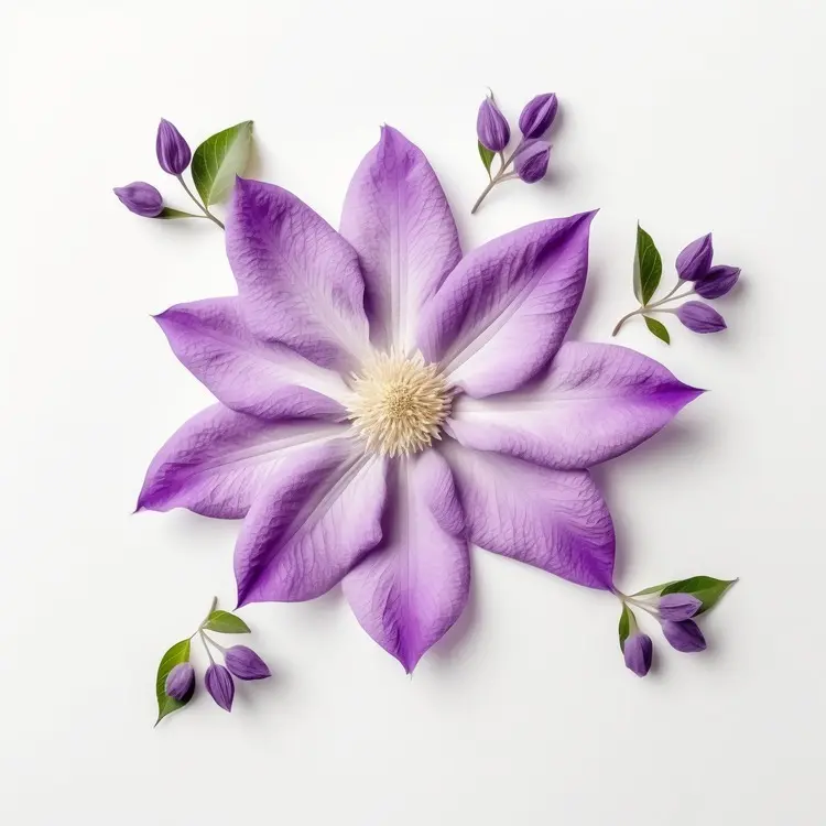 Beautiful Purple Flower with Leaves and Buds
