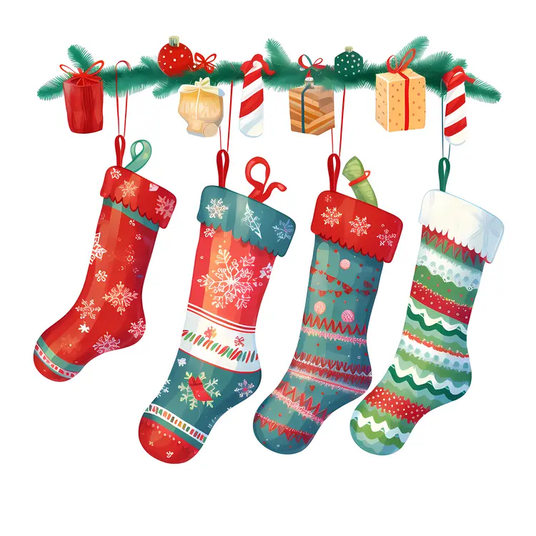 Hanging Christmas Stockings with Festive Ornaments