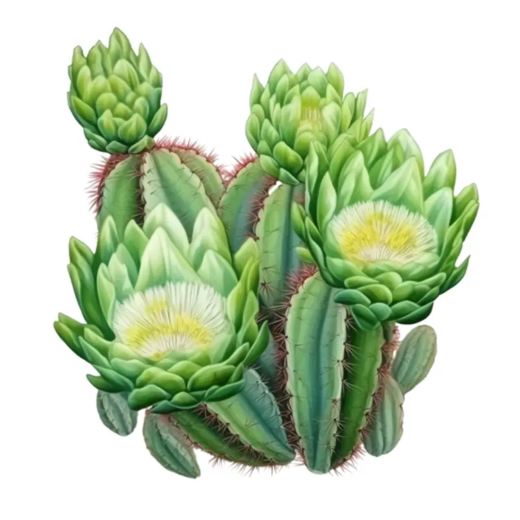 Green Cactus with Flowers