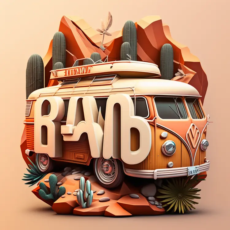Retro Van in Desert Adventure Scene