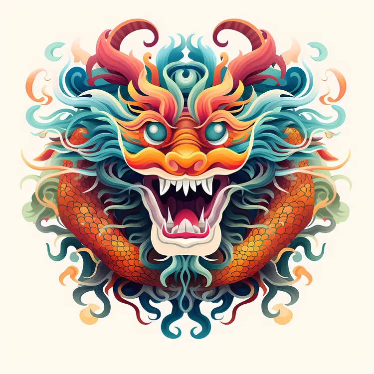Dragon Head with Fiery Mane