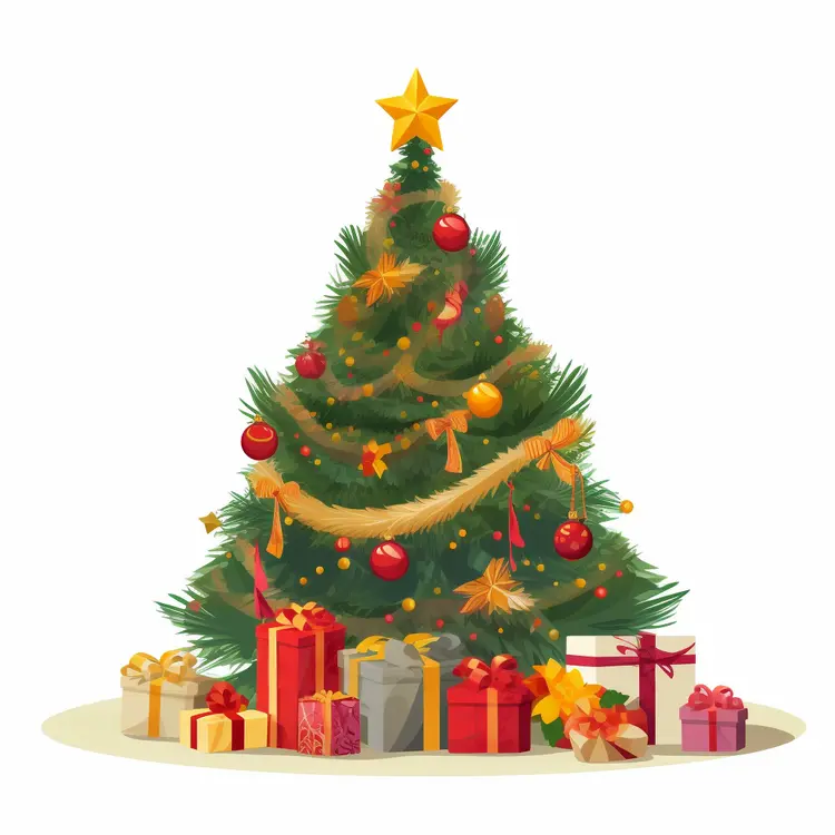 Christmas Tree with Presents and Ornaments