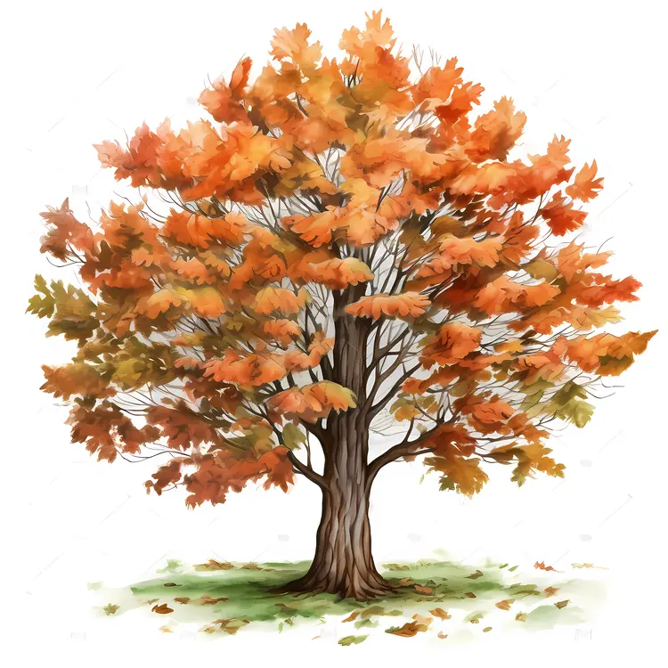 Orange Autumn Tree with Full Canopy