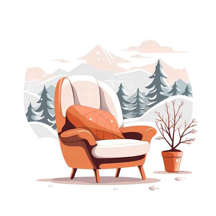 Cozy Winter Armchair with Blanket and Plant
