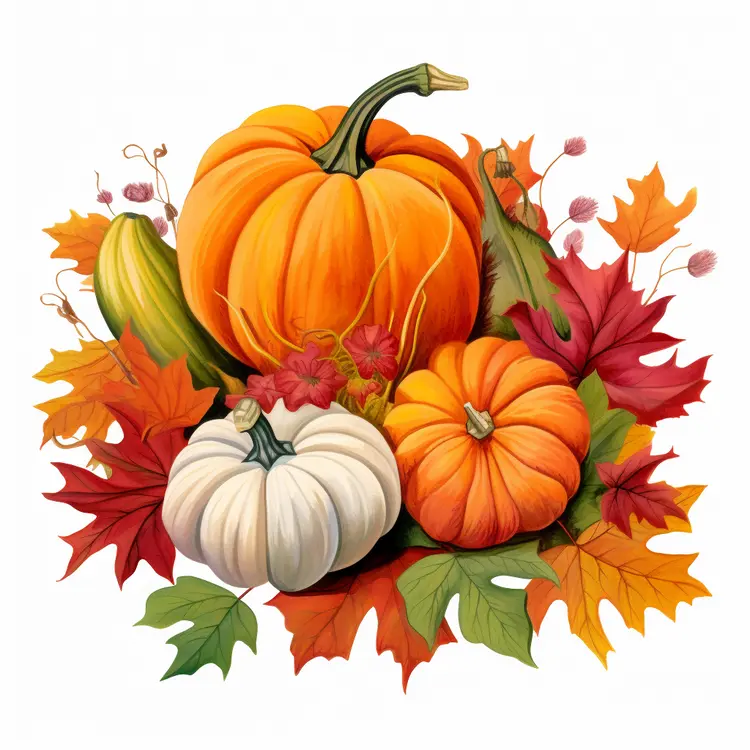 Colorful Pumpkins and Autumn Leaves for Thanksgiving Decor